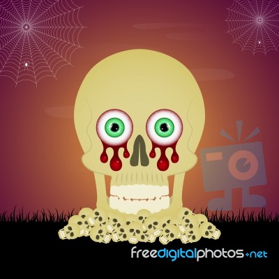 Halloween Skull Pile And Spider Web  Illustration Stock Image