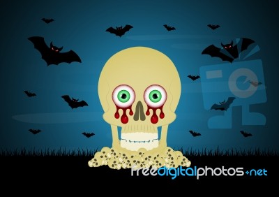 Halloween Skull Pile Bat  Stock Image