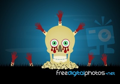 Halloween Skull Pile Blood Hand  Stock Image