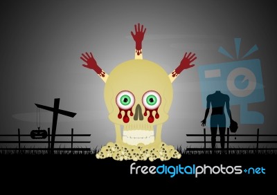 Halloween Skull Pile Blood Hand Cross Zombie  Stock Image