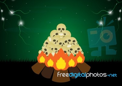 Halloween Skull Pile Bonfire  Stock Image