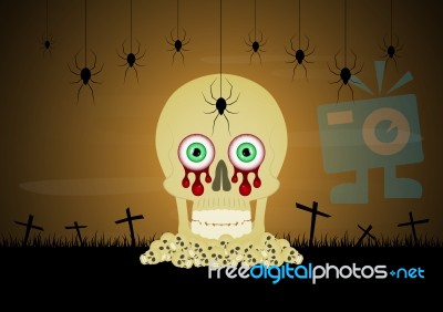 Halloween Skull Pile Cross Spider  Stock Image