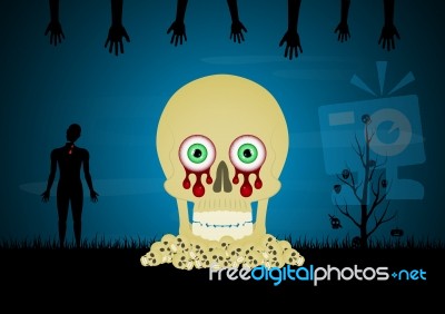 Halloween Skull Pile Zombie Tree Hand  Stock Image