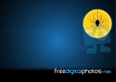 Halloween Spider Hanging Web Moon Graveyard Background Stock Image