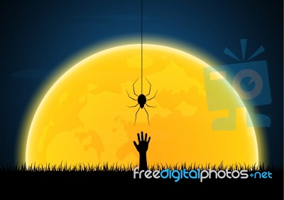 Halloween Spider Moon Graveyard Zombie Hand Stock Image