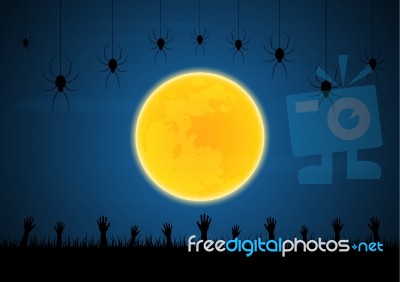 Halloween Spider Moon Graveyard Zombie Hand Stock Image