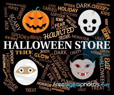 Halloween Store Means Spooky And Haunted Shop Stock Image