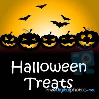 Halloween Treats Shows Spooky Luxuries And Candy Stock Image