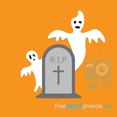 Halloween White Ghost Evil Gravestone Stock Image