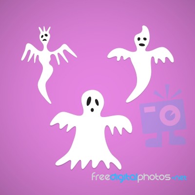 Halloween White Ghost Evil Set Background Stock Image