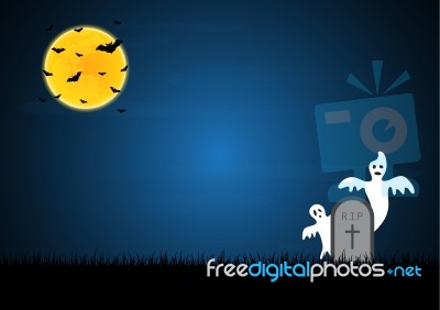 Halloween White Ghost Gravestone Moon Bat Graveyard Stock Image