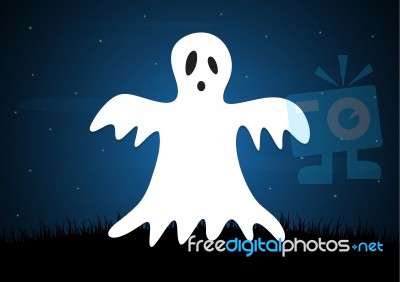 Halloween White Ghost Graveyard Stock Image