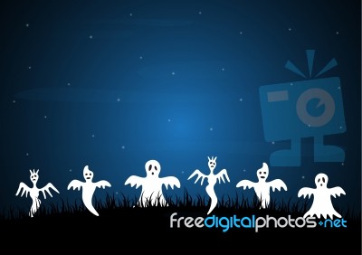 Halloween White Ghost Graveyard Stock Image