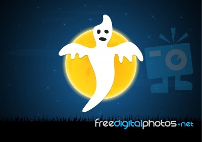 Halloween White Ghost Moon Graveyard Stock Image