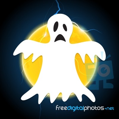 Halloween White Ghost Thunderbolt Moon Stock Image