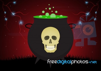 Halloween Witch Cauldron Skull  Stock Image