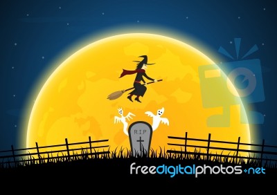 Halloween Witch Moon  Stock Image