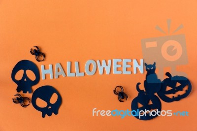 Halloween Word With Black Cat And Pumpkin Stock Photo