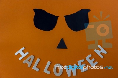 Halloween Word Wooden With Black Eyes On Orange Background, Hall… Stock Photo