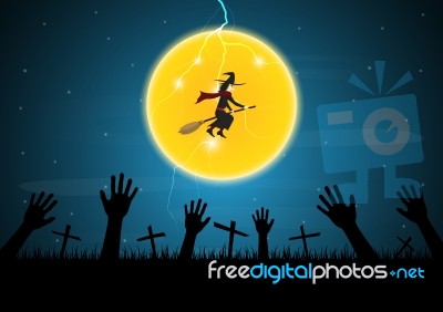 Halloween Zombie Hand Cross Moon Witch Thunderbolt  Stock Image