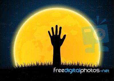 Halloween Zombie Hand From Grave Soil Stock Image