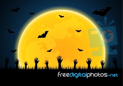 Halloween Zombie Hand Graveyard Bat Moon Stock Image