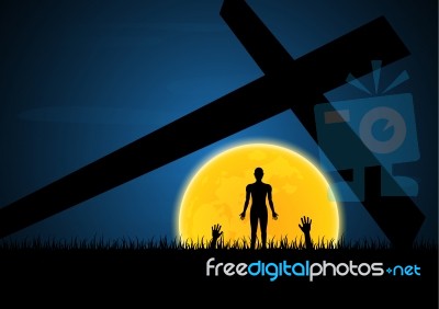 Halloween Zombie Hand Moon Cross Stock Image