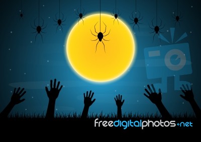 Halloween Zombie Hand Moon Spider  Stock Image