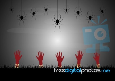 Halloween Zombie Hand Spider Web  Stock Image