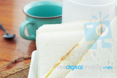 Ham Bread On Table Stock Photo