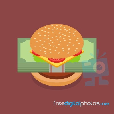 Hamburger With Dollar Banknotes Stock Image