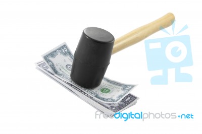 Hammer Black Head Hit On Cash Focus At Rubber Stock Photo