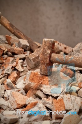 Hammer Hitting On Brick Stock Photo