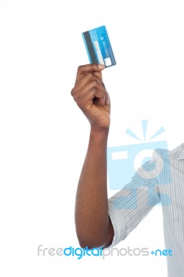 Han Holding Out Debit Card, Cropped Image Stock Photo