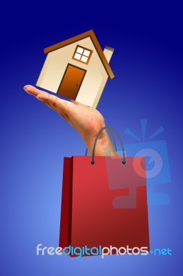 Hand And House With Shopping Bag Stock Image