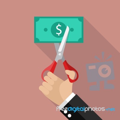 Hand Cutting Money Bill Stock Image