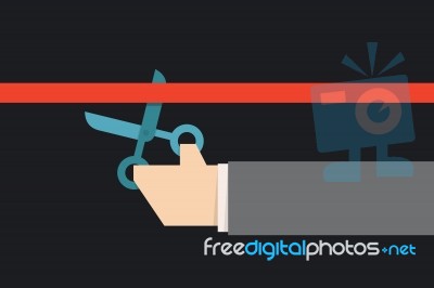 Hand Cutting Red Ribbon Stock Image