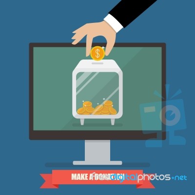 Hand Donating Money By Online Payments Stock Image