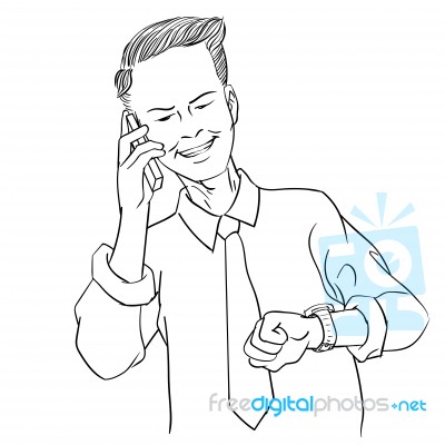 Hand Drawing Businessmen Calling, See Time - Line  Illustration Stock Image