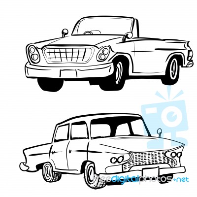 Hand Drawing Classic Car, Vintage Car- Illustration Stock Image