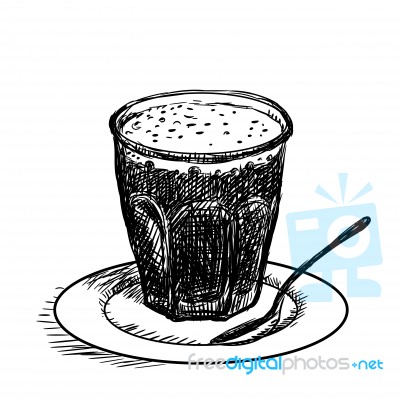 Hand Drawing, Cup Of Coffee - Sketch Illustration Stock Image