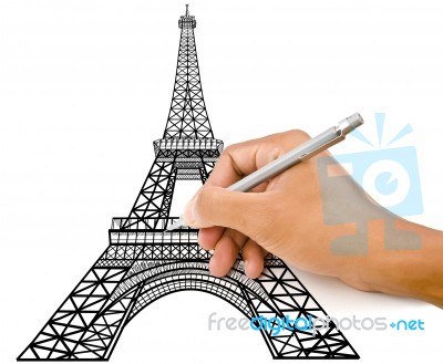 Hand Drawing Eiffel Tower Stock Photo