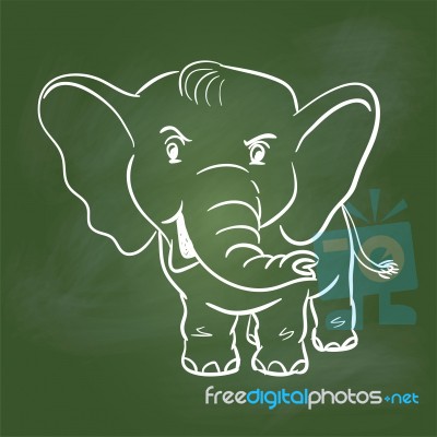 Hand Drawing Elephant On Green Board - Illustration Stock Image