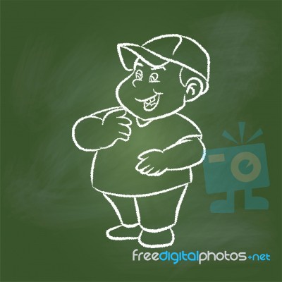 Hand Drawing Fat Boy On Green Board - Illustration Stock Image