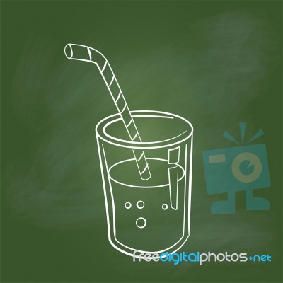 Hand Drawing Glass Of Juice On Green Board - Illustration Stock Image