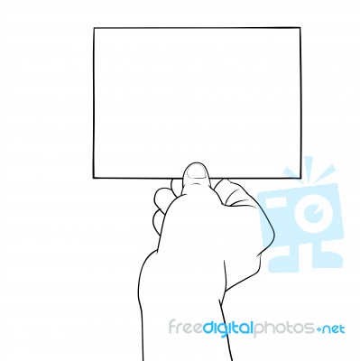 Hand Drawing, Hand Holding Blank Paper - Illustration Stock Image