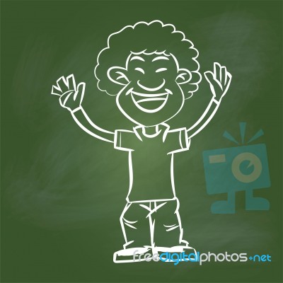 Hand Drawing Happy Man On Green Board - Illustration Stock Image