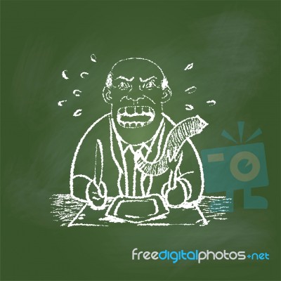 Hand Drawing Hungry Man On Green Board - Illustration Stock Image