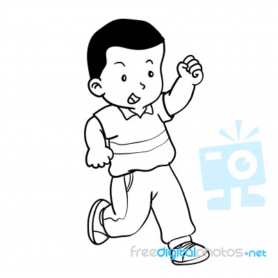 Hand Drawing Of Boy Running - Illustration Stock Image