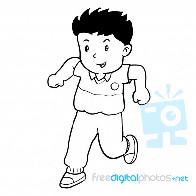 Hand Drawing Of Boy Running - Illustration Stock Image